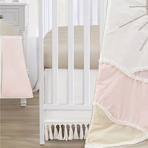 Boho Crib Bed Skirt Dust Ruffle - Ivory Beige Sweet